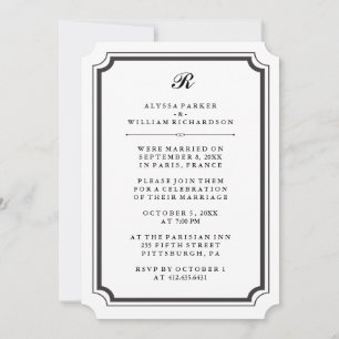 Elegant Monogram Formal Post Wedding Reception Invitation