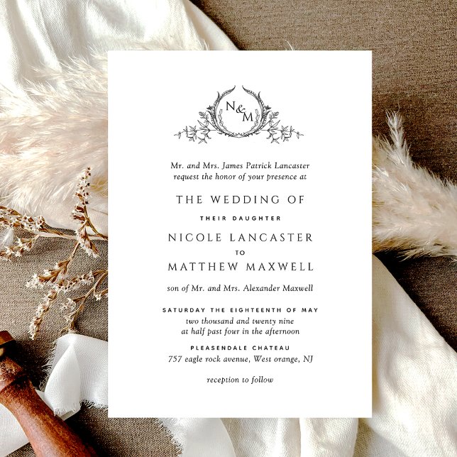 Elegant Monogram Formal Wedding Invitation (Creator Uploaded)