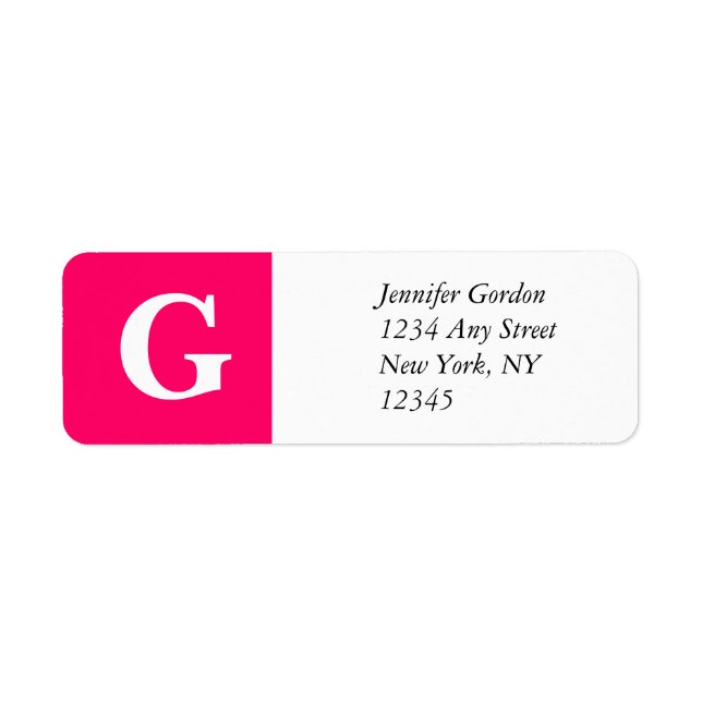 Elegant Monogram G Return Adress Label Pink (Front)