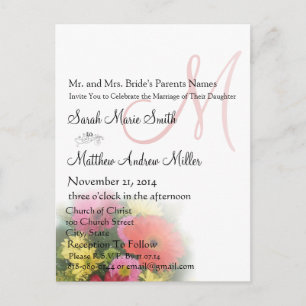 Elegant Monogram Gerber Daisies Wedding Invitation