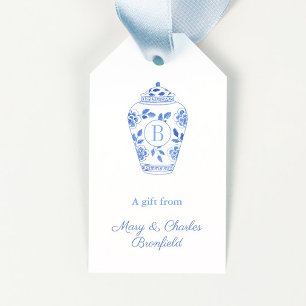 Elegant Monogram Ginger Jar Hostess Gift Tags