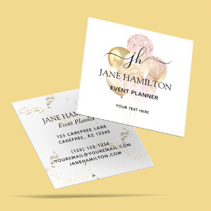 Elegant Monogram Glitter Balloons Square Business Card