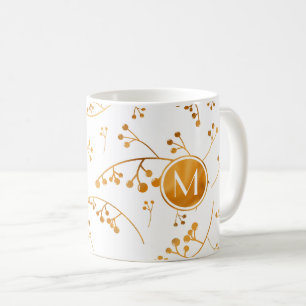 Elegant monogram gold berries pattern coffee mug