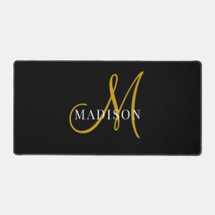 Elegant Monogram Gold Black Desk Mat