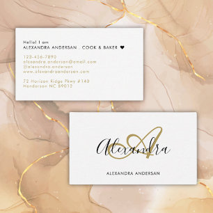 Elegant Monogram Gold Black Script Name Business Card
