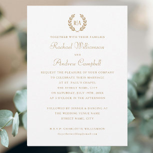 Elegant Monogram Gold Black White Wedding Invitation