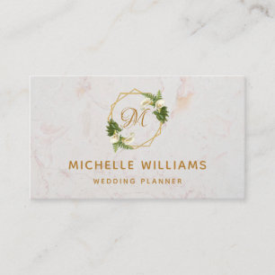Elegant Monogram Gold Calla Lilies White Marble Business Card