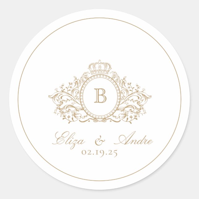 Elegant Monogram Gold Classic Round Sticker (Front)