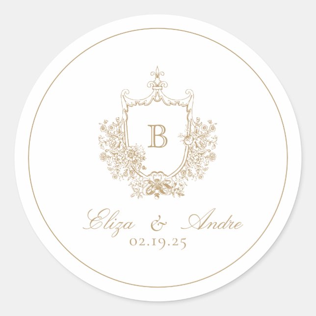 Elegant Monogram Gold Classic Round Sticker (Front)