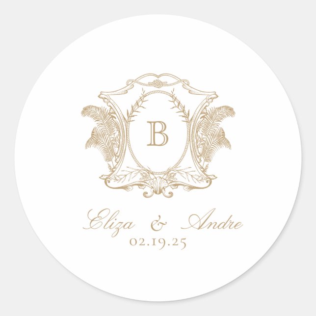 Elegant Monogram Gold Classic Round Sticker (Front)