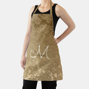 Elegant Monogram Gold Floral Cooking Apron