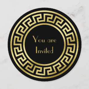 Elegant Monogram Gold Glitter Art Deco Black Invitation