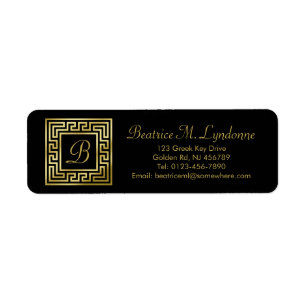 Elegant Monogram Gold Glitter Greek Key Black