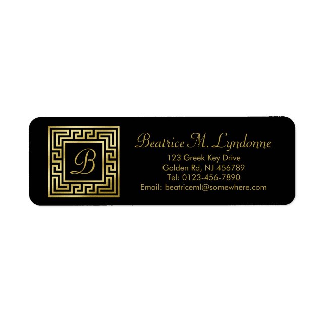 Elegant Monogram Gold Glitter Greek Key Black (Front)