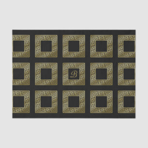 Elegant Monogram Gold Glitter Greek Key Black Tissue Paper
