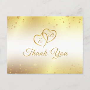 Elegant Monogram Gold Hearts Confetti Thank You Postcard