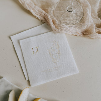 Elegant Monogram | Gold Koi Fish Wedding Foil Napkins