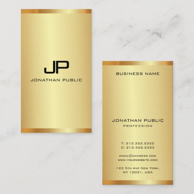 Elegant Monogram Gold Look Modern Vertical Luxury Business Card (Front/Back)