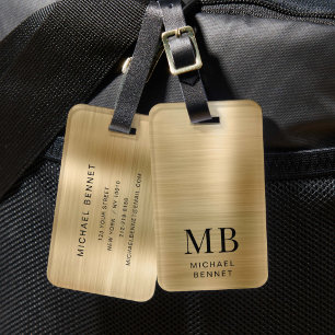 Elegant Monogram Gold Luggage Tag