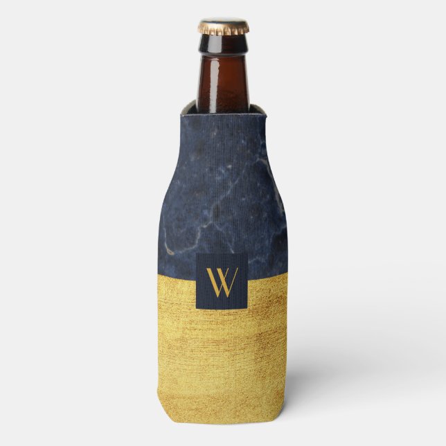Elegant Monogram Gold Marble  Bottle Cooler (Bottle Front)