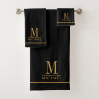 Elegant Monogram Gold Name Black