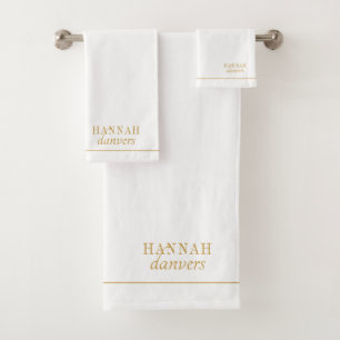Elegant Monogram Gold Name White Bath Towel Set