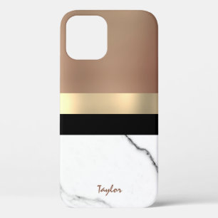 Elegant monogram gold & rose gold white marble iPhone 12 case