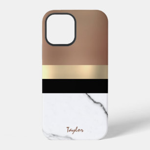 Elegant monogram gold & rose gold white marble iPhone 12 case