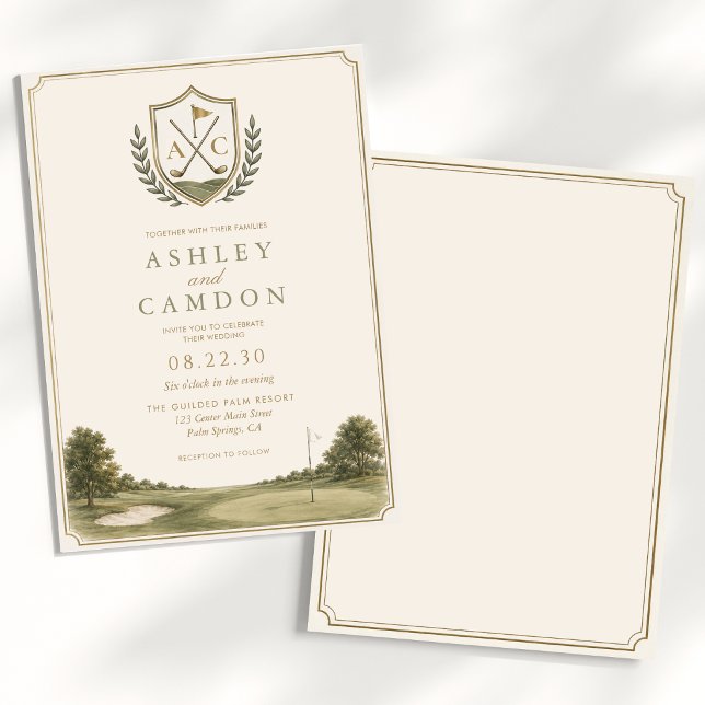 Elegant Monogram Gold Sage Green Wedding Invitation (Creator Uploaded)