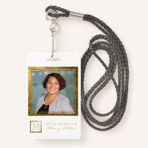 Elegant Monogram Gold Square Frame ID Badge