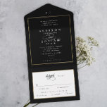 Elegant Monogram Gold Wedding All In One Invitation<br><div class="desc">This Classic Elegant Gold Wedding Invitation is simple and versatile. It features a chic white and black design with a monogram,  script details,  simple gold frame and formal editable text. There is a tear off RSVP Card. Click the edit button to customise this design.</div>