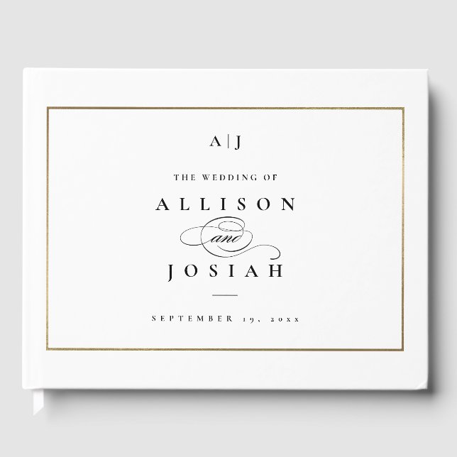 Elegant Monogram Gold Wedding Guest Book (Front)