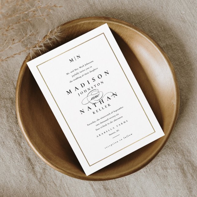 Elegant Monogram Gold Wedding Invitation (Creator Uploaded)