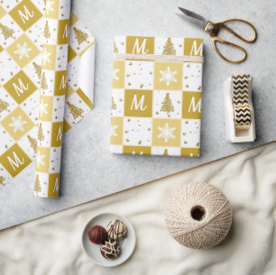 Elegant Monogram Gold & White Christmas  Wrapping Wrapping Paper