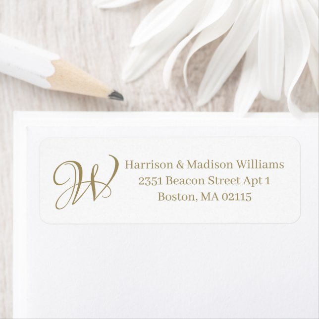 Elegant monogram gold white custom Return Address  (Insitu)