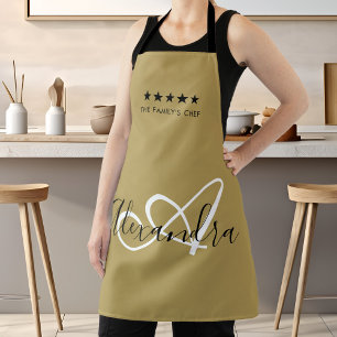 Elegant Monogram Gold White Script Best Chef Name Apron