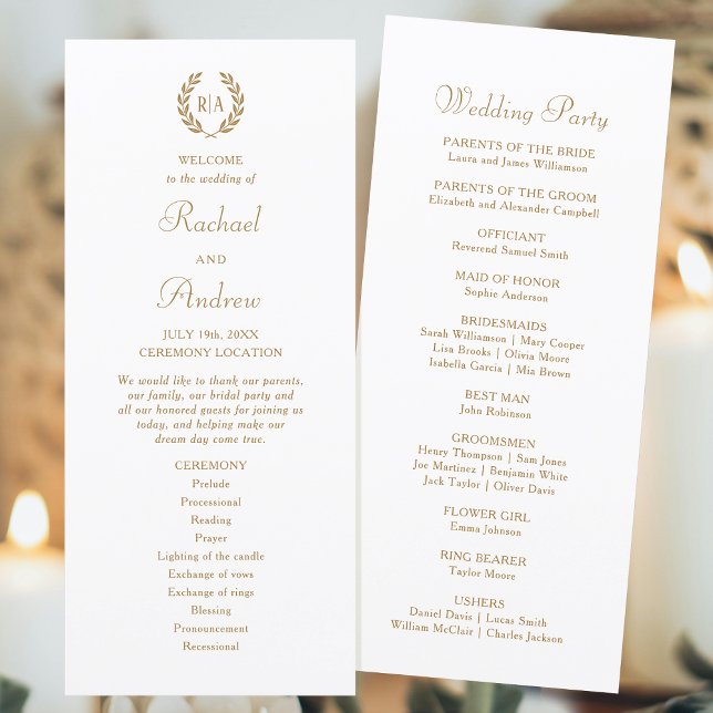 Elegant Monogram Gold White Wedding Timeline Flat Programme (Creator Uploaded)