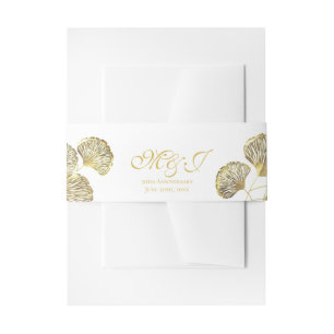 Elegant Monogram Golden Ginkgo Biloba Leaves Invitation Belly Band