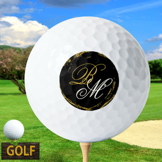 Elegant Monogram Golf Ball, Modern Gold Black Golf Balls