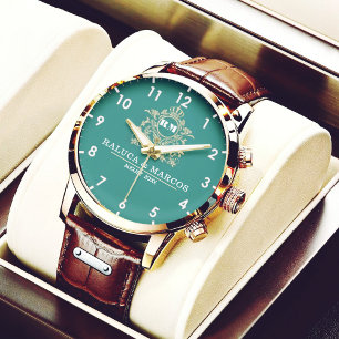Elegant Monogram green and gold Couple names Watch