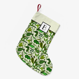Elegant Monogram Green Botanical Pattern Small Christmas Stocking