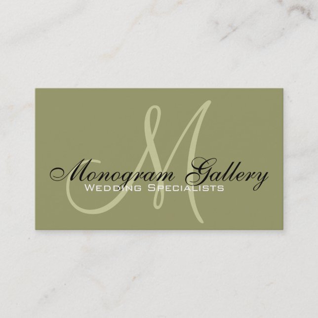Elegant Monogram Green Customisable Business Card (Front)