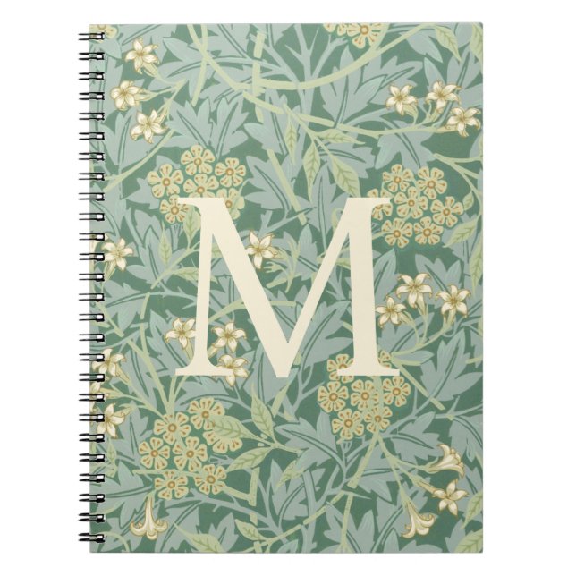 Elegant Monogram Green Jasmine Floral Notebook (Front)