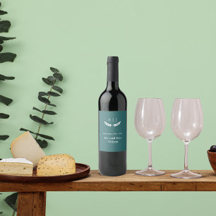 Elegant Monogram Green Jewel Tone Wine Label