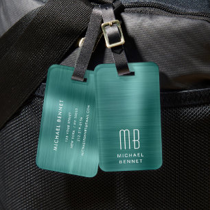 Elegant Monogram Green Luggage Tag