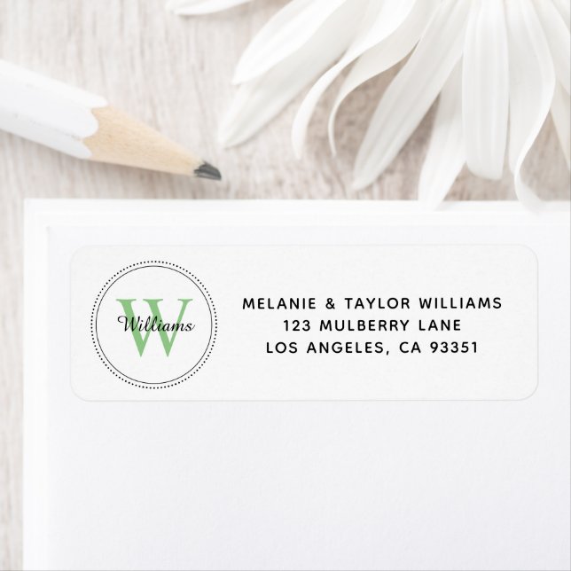 Elegant Monogram Green Return Address Label (Insitu)