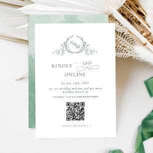 Elegant Monogram Green RSVP Online QR Code Enclosure Card