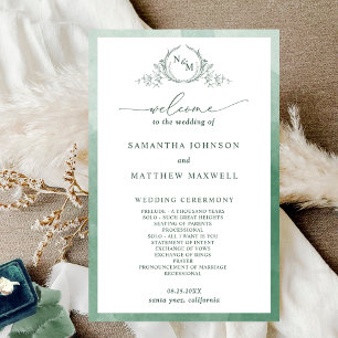 Elegant  Monogram Green Wedding Program
