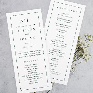 Elegant Monogram Green Wedding Program Invitation