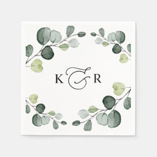 Elegant Monogram Greenery Eucalyptus Personalised Napkin
